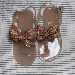 Toddler Girls STUNNING RoseGold Sparkle Bow Jelly sandal